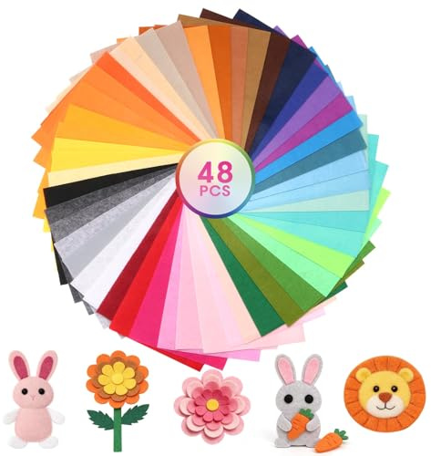 NZNSML 48 Stück Bastelfilz 48 Farben Filz zum Basteln 20 x 30 cm Filzplatten Bunt Filz Basteln Filzstoff zum Nähen Felt Fabric für DIY Handwerk Decoration Kunsthandwerk Nähen Patchwork