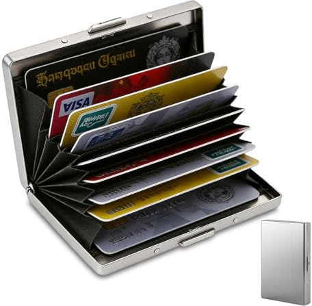 Card Holder Wallet, Stainless Steel RFID Blocking Card Holders Wallet, 10-Slot Slim Metal Wallets, Durable Credit Cards Protector Wallets, Silver Bank Cards Holder Men, Ideal for Business Daily Travel