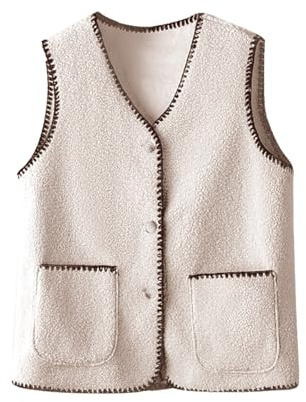 Générique Gilet Matelassé En Fausse Peau De Mouton Pour Et Veste Polaire Femme Chaude Sherpa Blouson Laine Avec Poches Printemps Automne