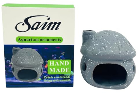 Saim Aquarium Decorations Mushroom House Ceramic Cave, Betta Fish Hideout Breeding Mushroom Cave Fish Tank Ornaments for Amano Shrimp Cichlid Bonsai to Play, Hide and Rest - Grey