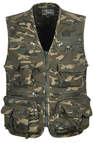 AnyuA Uomo Gilet per Caccia Pesca con Multi Tasche Maniche Senza Fotografia Ourdoor Esercito Verde XL