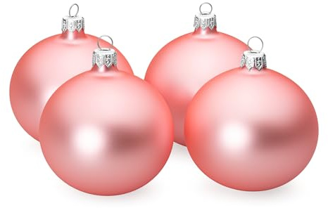 SIKORA Essentials Klassische Christbaumkugeln aus Glas - matt - 6 Farben 3 Größen Premium Qualität, Farbe:Rosa matt 4er Set, Höhe in cm:6 cm