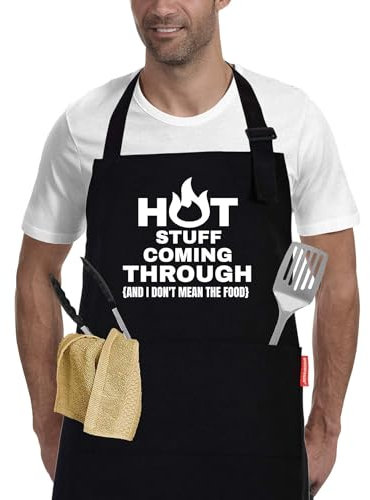 Funny Cooking Grilling BBQ Aprons for Men, Adjustable Chef Kitchen Apron with 2 Pockets, Birthday Christmas Gifts for Men, Him, Dad