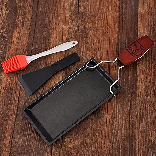Cheese Grill Plate Non-Stick Raclette Grill Set, Mini Cheese Melting Pan With Foldable Wooden Handle, Cheese Spatula,Nonstick Oven Grill Plate Accessory,Home Kitchen Grilling Tool (BAKING TRAY)
