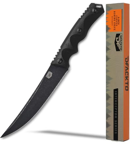 DFACKTO 6-Inch Curved Boning Knife – Fieldbutcher Trailing Point Bushcraft Blade, Sheath – Full Tang High Carbon Stainless Steel Fillet, Deboning & Trimming, Hunting, Fishing, Deer & Poultry, Black