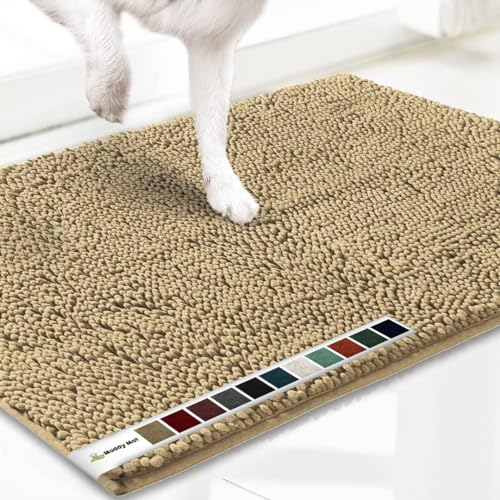 Muddy Mat® AS-SEEN-ON-TV Highly Absorbent Microfiber Door Mat and Pet Rug, Non Slip Thick Washable Area and Bath Mat Soft Chenille for Kitchen Bathroom Bedroom Indoor and Outdoor - Beige XL 59X35