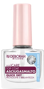 Deborah Milano - Smalto Top Coat Asciugasmalto per Unghie, Accelera l'Asciugatura e Sigilla il Colore, con Polvere di Diamanti per Donare Brillantezza Estrema, 8.5 ml