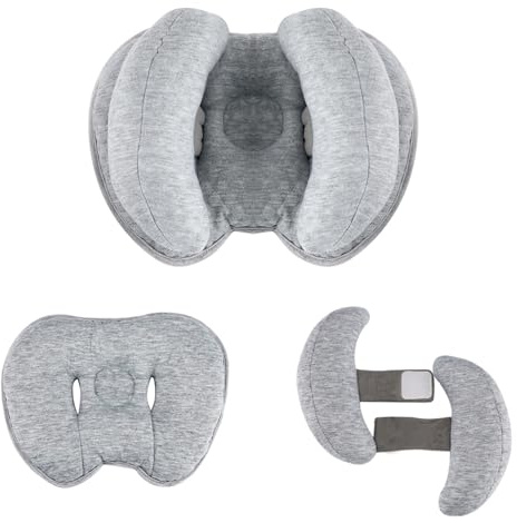 Blublu Park Cuscino da viaggio 2 in 1, a forma di banana, regolabile, per neonati e neonati, supporto per la testa del collo, cuscino per seggiolino auto, per bambini da 3 a 12 mesi, grigio