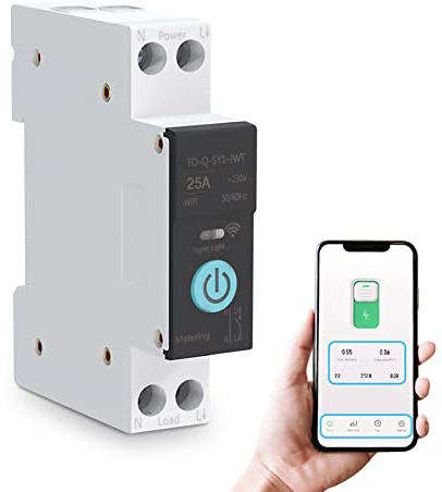 Sonew Leitungsschutzschalter, 1-polig 25A 230V Smart WIFI Switch Home-Sicherungsautomat für die Hutschiene, Handy-Fernbedienung 3 Timing-Modi für Haushaltsgeräte(25A)