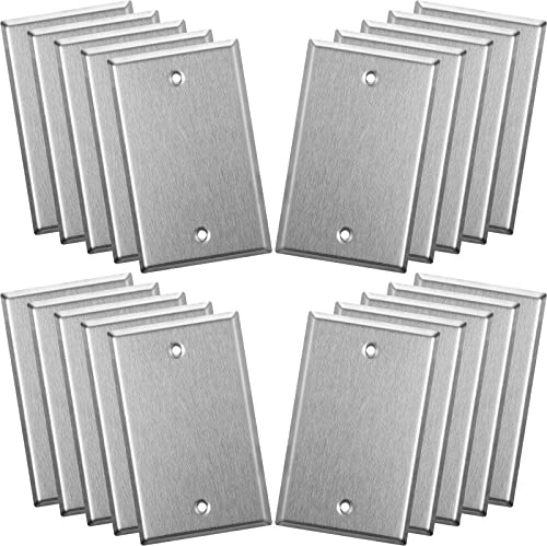 20 Pieces Wall Plate Cover Blank Stainless Steel Metal Outlet Cover Metal Wall Plates Anti Corrosion Brushed Finish for Outdoor, 2.76'' x 4.53'', Silver