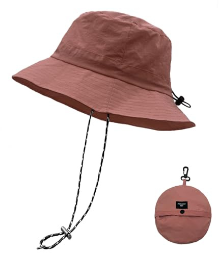 lifwimner Imperméable Pêche Chapeaux,Chapeau de Soleil pour Femme,Seau Pluie Chapeau Menton Lacets Séchage Rapide Packaging Boonie Safari Outdoor (Rouge)