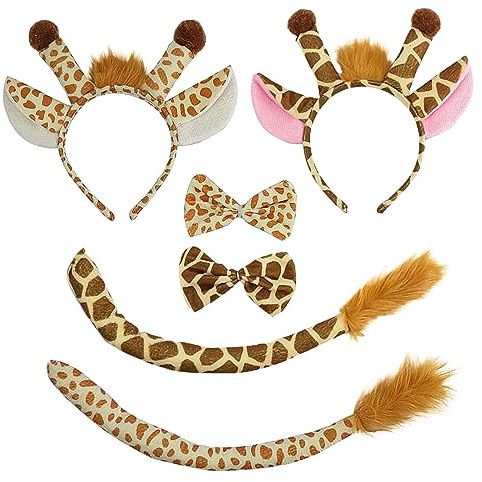 TSHAOUN 2 Sets Giraffe Costume Included Giraffe Ears Headband Bowtie Tail Animal Costume for Fancy Dress Up Animal Cosplay Costume Halloween Costume Birthday Party (Giraffe)