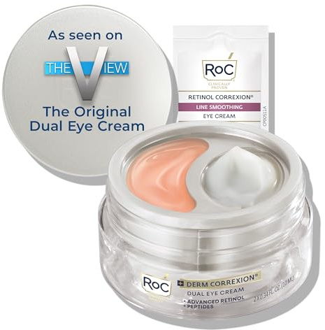 RoC Derm Correxion Dual Eye Cream with Advanced Retinol + Peptides for Puffy Eyes and Dark Circles, (.68 oz) with Retinol Under Eye Cream Packette