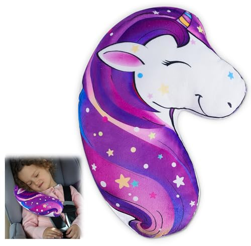 MHJY Coussin Voiture Enfant Protection Ceinture de Sécurité Licorne Siège de Sécurité Protege Ceinture Voiture Adulte Cale Tete Voiture pour Filles Garçons Voyage