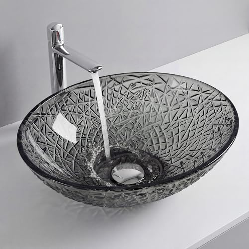 Mai & Mai Lavabo sobre Encimera Lavabo Baño | Ovalado | Vidrio | Gris | 50,5x36x15,5 cm | sin Orificio para Grifo sin Rebosadero | Minerva05