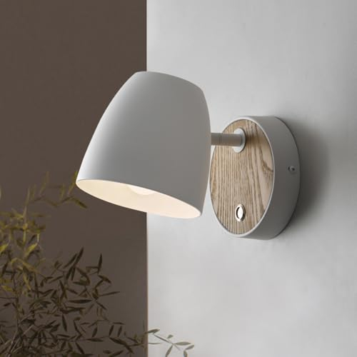Lámpara de Pared Blanca con Interruptor,Apliques Pared Madera Vintage E27,Pantalla de Aluminio Giratoria,Lampara Aplique de Interior Moderna,Lámpara de Cama para Dormitorio,Sala de Estar,Baño,1pcs
