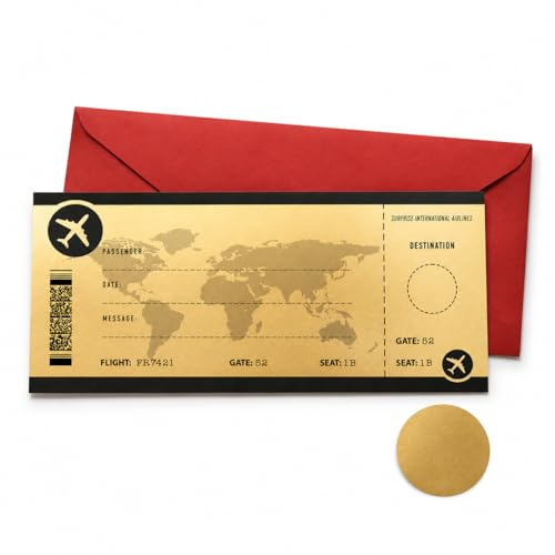 Tom gyllene biljett överraskning resekupong eller presentkort skrapning för att avslöja ser ut som ett boardingpass (1 x Golden Boarding Pass)