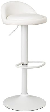 LOLAhome - Taburete de Cocina Giratorio en 360°, Silla de Bar Regulable en Altura de 72 a 92 cm, con Respaldo de Polipiel, Estructura Metal Blanca y Reposapiés, Blanco