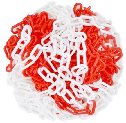 Barrera de Cadena de Plástico 10 Metros, Advertencia y Señalización Advertencia Cadena de eslabones de 6 mm Cadena de Seguridad de construcción Roja y Blanca Cadena de Seguridad
