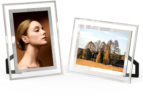 2 PCS Bilderrahmen 10x15 Glas, Bilderrahmen 10x15 Silber, Landschaft Portrait Glasbilderrahmen Stehend, Modern Desktop Fotorahmen Geburtstag Jahrestag Weihnachten Geschenk, Horizontal Oder Vertikal