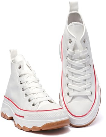 Nexsus Plus Ladies Women Chunky Sole Lace Up High Top Casual (White/Red, UK Footwear Size System, Adult, Women, Numeric, Medium, 7)