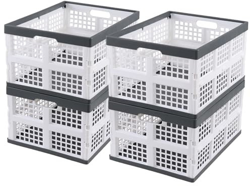 Sadstory 34 L Collapsible Storage Crate, Stackable Plastic Storage Crates, 4 Packs