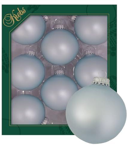 Krebs Glas Lauscha - Weihnachtsdekoration/Christbaumschmuck aus Glas - Unifarbende Kugeln Nebliges Wasser - Menge: 8 Stück - Farbe: Hellblau - Größe: ca. 7 cm