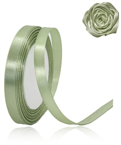 Sage Green Ribbon 10mm for Christmas Party Decorations，23 Meters Sage Green Satin Ribbon for Gift Wrapping, Crafting, Wedding Party, Hair Bows, Floral Bouquets, Anniversaries，Baby Showers