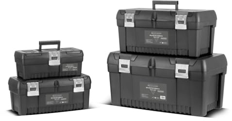 STAHLWERK Toolbox Set mit 4 leeren Werkzeugkisten | Werkzeugbox | Werkzeugkoffer | Werkzeugkasten | Werkzeug-Organizer | 4 in 1 Modul-System mit integrierten Sortimentsboxen