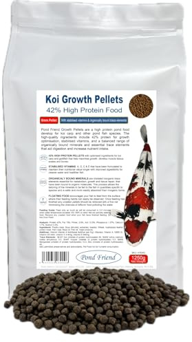 Pond Friend 42% Protein Koi Growth Pellets 1250g - Floating 6mm | Superior 42% protein formula for fast growth, suitable for Koi, Carp & Goldfish, 6mm floating pellets, daily feed