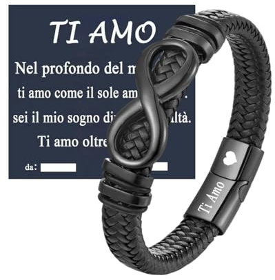 Gkmamrg Regali San Valentino per lui Uomo Mariti Fidanzati – Bracciale da uomo in pelle con incisione Ti Amo