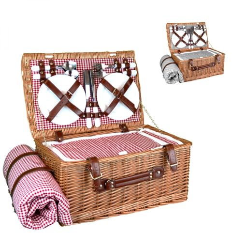 Linxor - Panier de Pique-Nique Isotherme avec Nappe et Accessoires - 4 Personnes - Plusieurs Coloris