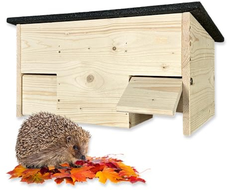 GARTENETAGE Igel-Futterhaus wetterfest mit Rattenklappen – Futterstation für Igel aus Holz mit Schutz vor Katzen, Ratten & Regen – Igelhaus für Garten, naturnah & robust