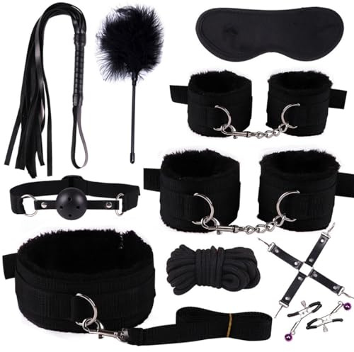 Set sessuale multifunzione 10 pezzi set con cinturino in nylon nero, dotato di cinturino regolabile - D19