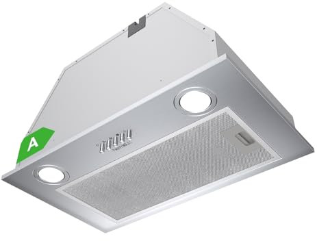 Hermitlux Hotte Aspirante Encastrable 52 cm, 750 m³/h Silencieuse 68 dB, Classe A, 3 Vitesses, Évacuation/Recyclage, LED, Inox