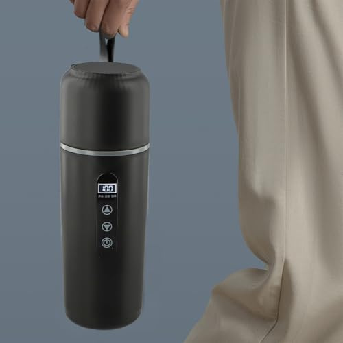 Hervidor de viaje portátil con pantalla LCD en tiempo real 500ml taza eléctrica para calentar agua y bebidas en vehículos (negro)