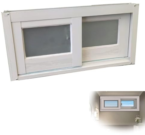 ZIUSFAC Finestra Scorrevole per Seminterrato Finestra di Ricambio Orizzontale 50 55 60 65 70 75 80 85cm Finestre Scorrevoli per Casetta da Giardino Bagno(White,(WxH) 50x40cm/20x16)