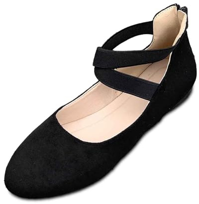 Ballerines à bout plat pour femme - Élégantes et aérées - Lanières croisées - Chaussures à enfiler - Chaussures de danse fermées - Sandales à lanières, Noir , 39 EU
