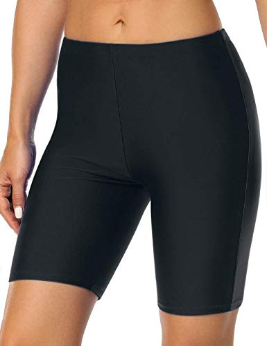 Hilor Women's Board Shorts UV Long Bike Shorts Rash Guard Boy Leg Swim Bottom Active Sport Swim Shorts Black 8