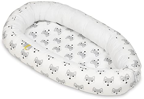 Velinda Riduttore,nido,culla,culletta,bozzolo per letto,neonato,100% cotone (motivo: volpi - bianco)