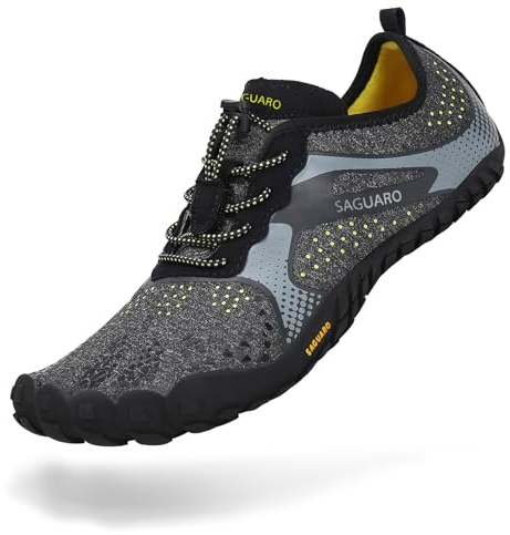 SAGUARO Barefoot Shoes Men Wide Toe Box Minimalist Trail Runner Sneakers Mens Fitness Gym Shoe FastⅠSize US 11.5 Women/9.5 Men Black