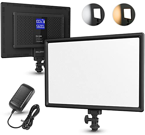 RALENO Luz del Panel de Video Led, 19,5 W luz de Cámara de Baterías Incorporadas de 4000 mAh * 2, CRI>95 3200-5600 K Luces de Estudio de Fotografía para TikTok Youtube Grabación de Video Transmisión