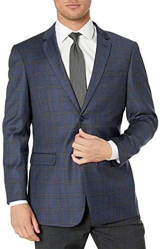 Adam Baker by Douglas & Grahame Men's 43113 Single Breasted 100% Wool Ultra Slim Fit Blazer/Sport Coat - Navy Plaid - 36R