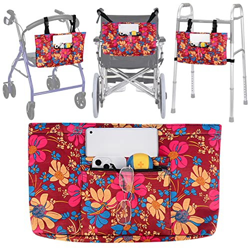 supregear Borsa Sedia a Rotelle, Borsa per Rollator Pieghevole Borsa per Deambulatore con Scomparto Termico di Conservazione Rimovibile per Scooter per Sedie a Rotelle Walker Rollator, Floreale