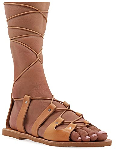 38 beige Emmanuela Sandales de gladiateur grecques Antique, Sandales en cuir plat à la main avec orteils et lacets ouverts, chaussures d'été de haute qualité pour attacher les femmes
