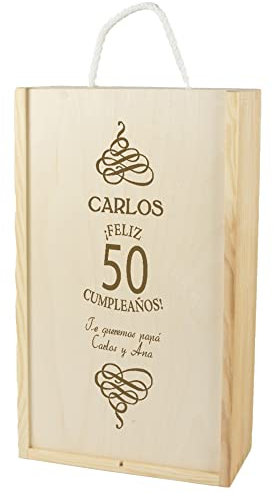 Caja de Madera para dos Botella de Vino ‘Especial cumpleaños’ grabada con Edad, Nombre y dedicatoria