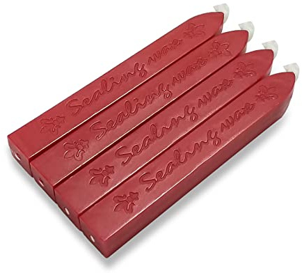 4 unités de cire à cacheter rétro, bâtons de cire avec mèches, tampon à cire pour sceaux et lettres vintage, pack (rouge)