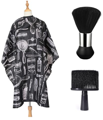 CLKE Friseur Zubehör, mit 2 Stück Friseur Pinsel und 1 Stück Frisierumhang Erwachsene, Nackenpinsel, Friseur Umhang, Professionelles Barber Zubehör, für Haus oder Friseursalon