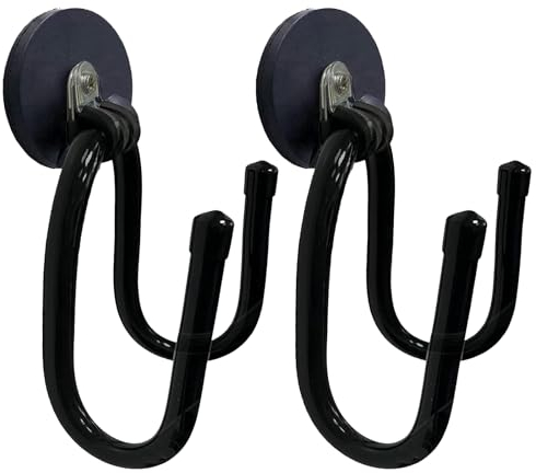 Lot de 2 crochets magnétiques de garage très résistants, crochets de rangement magnétiques utilitaires, cintre de garage et organisateur pour organiser les outils électriques, râteau, cordes, filet
