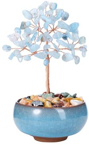 JSDDE Aquamarine Crystal Tree Reiki Healing Crystals Stone Figurines Tumbled Stones Money Tree Gifts